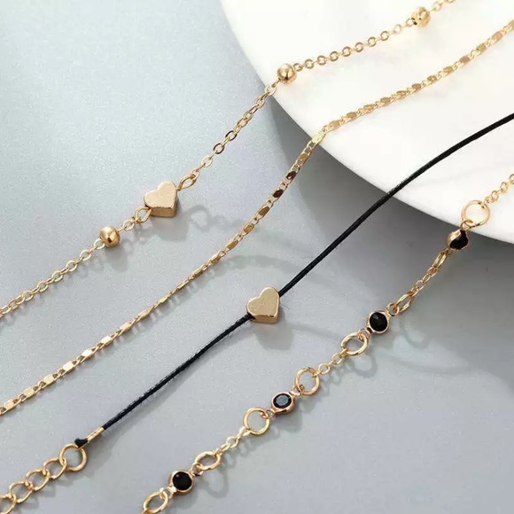 ⚜️[𝟯/$𝟭𝟴]⚜️NEW 4 Layered Black Heart Anklets Set - Picture 4 of 12